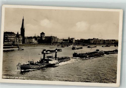 Düsseldorf 1934 Raddampfer vor dem Schlossturm und Basilika St. Lambertus
