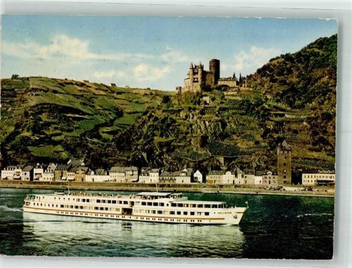 St. Goarshausen Flusskreuzfahrtschiff Helvetia unterhalb Burg Katz Bordstempel