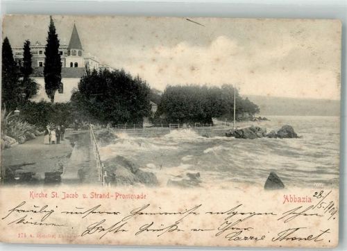 Opatija 1909 Kirche Stl Jakob Strandpromenade
