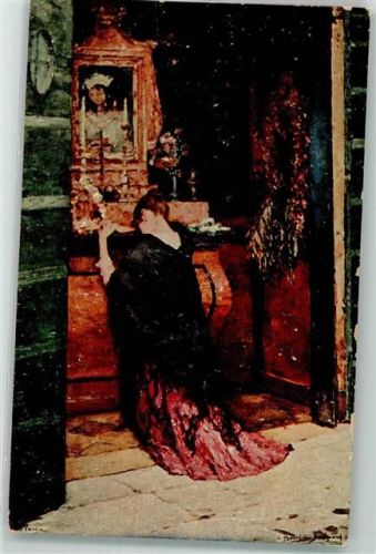 sign. Bompard Gebet an Maria Trauernde junge Frau vor dem Altar Nr. 807