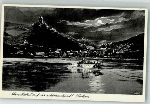 Cochem Burg Dampfschiff Abendfahrt Foto AK