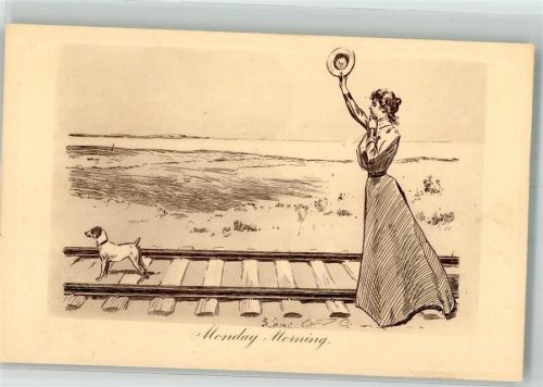 sign. Gibson Charles Dana Hund Jack Russel Eisenbahnl Montag Morgen Pictorial Comedy