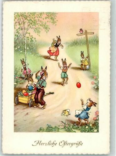 1954 Hasenfamilie vermenschlicht Eier werfen