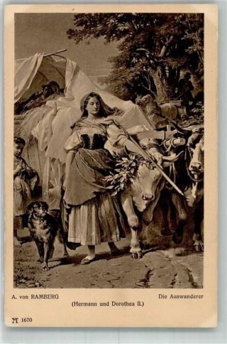 Hermann u. Dorothea II Tiergespann mit Kühe sign. von Ramberg