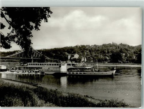 Dresden Raddampfer Wilhelm Pieck an der Brücke Blaues Wunder VEB Foto-Verlag Bordstempel Ernst Thälmann