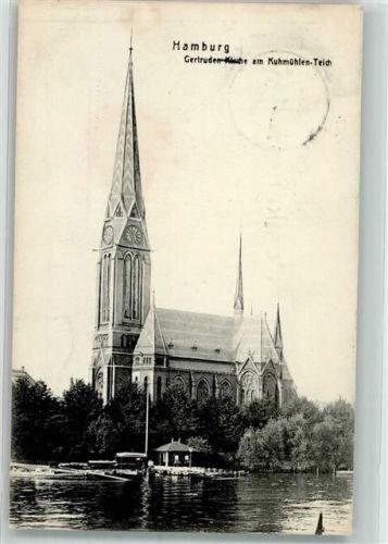 Hamburg 1909 Gertruden Kirche am Kuhmühlen Teich