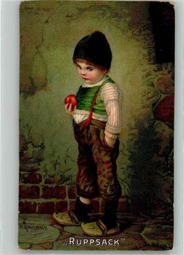1913 Kind Ruppsack mit einem Apfel