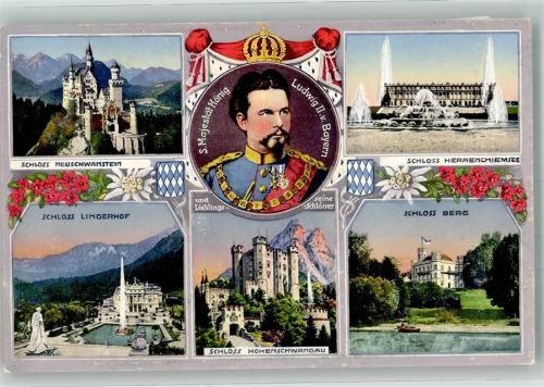 Linderhof Königsschlösser des bayerischen Königs Schloss Berg Herrenchiemsee Hohenschwangau Neuschwanstein Künstlerkarte