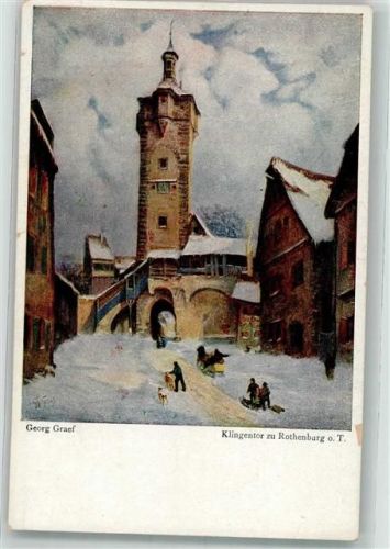 Rothenburg sign. Graef, Georg Klingentor Winter Palette Karte Nr. 178