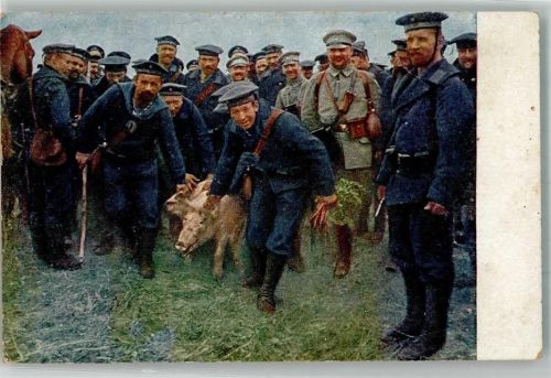 Deutsche Marineinfanteristen mit zwei Schweinen in Flandern Gesellschaft für volkstümliche Bildkunst Nr. 158