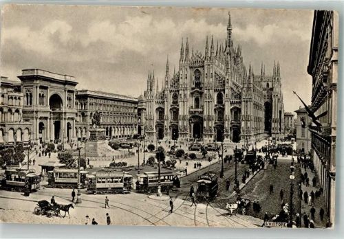 Milano 1914 Straßenbahn Piazza del Duomo Denkmal