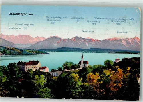 Starnberg 1922 mit Starnberger See Kirche St. Josef Schloss und Alpenpanorama Verlag Zieher, Ottmar