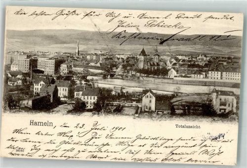 Hameln 1901 mit Weserbrücke und Münsterkirche