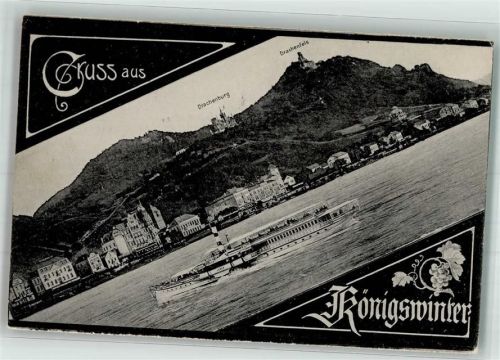Königswinter 1909 Rheinschifffahrt Raddampfer Drachenburg und Drachenfels