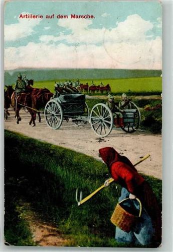 Nürnberg 1915 Artillerie WK I auf dem Marsche Ort lt. Feldpoststempel Ers.-Abtlg. 8. Feldart.-Regt.