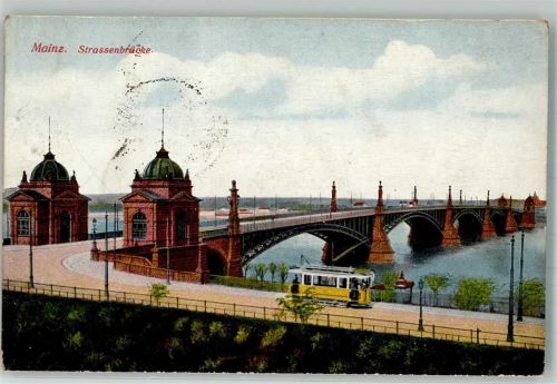 Mainz 1928 Straßenbahn Brücke Feldpost