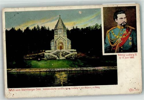 Berg 1908 Votivkirche am Starnberger See Portrait des Königs Verlag Henning Nr. 2040