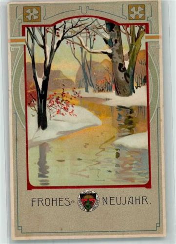 1913 Neujahr Ein vereister Bach Jugendstil Winter Deutscher Schulverein Nr. 116