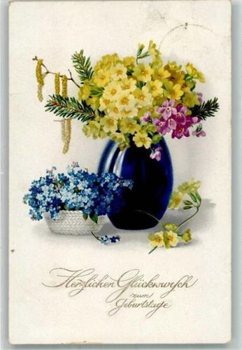 1921 Geburtstag Glückwunsch Serie 2345 Blumen in Vasen