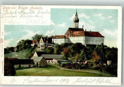 Andechs 1903 Benediktinerkloster mit Wallfahrtskirche Verlag Louis Glaser 2624 Hüttenstempel