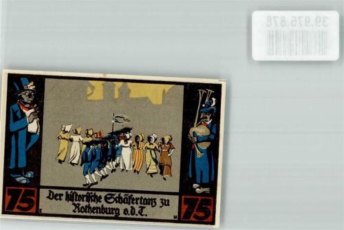 Rothenburg 1921 Notgeld der Stadt Fünfundsiebzig Pfennig Schäfertanz
