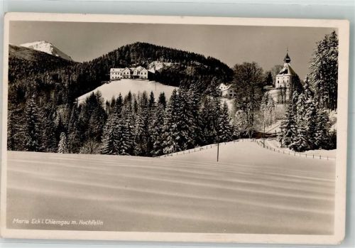 Maria Eck 1940 mit Franziskanerkloster Wallfahrtskirche und Hochfelln Fotograf Neumüller