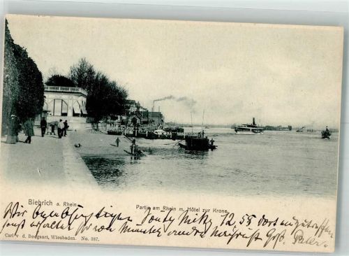 Biebrich 1903 Hotel zur Krone Partie am Rhein