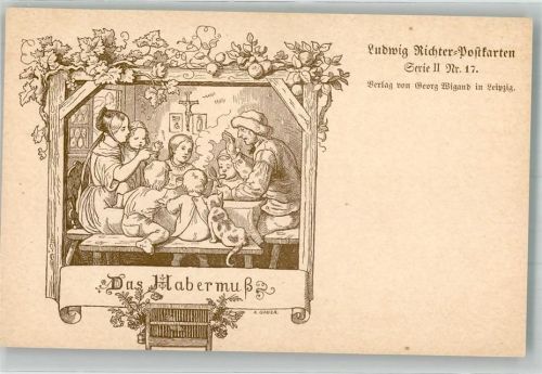 1900 Das Haberrmus Serie II Nr. 17 Bauernfamilie Essen aus einem Topf
