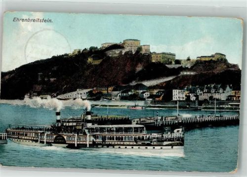 Koblenz Dampfer Blick auf den Ehrenbreitstein Schiffbrücke