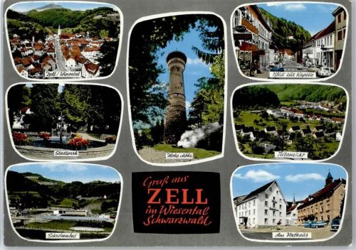 79669 W7863 Zell im Wiesental - Teilansicht, Stadtpark, Schwimmbad, Kapelle, Rathaus