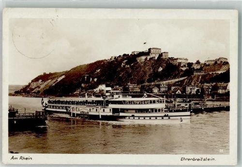Koblenz Raddampfer Vaterland Schiffbrücke m. Blick a.d. Festung Ehrenbreitstein
