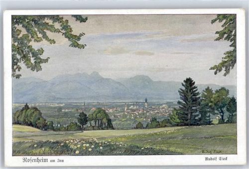 Rosenheim Kirche, Ortsansicht, sign. Sieck, Rudolf