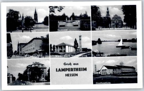 68623 W6840 Lampertheim , Hess - Dom, Rathaus, Altrhein, Goetheschule, Friedensbrunnen, Kaiserstrasse