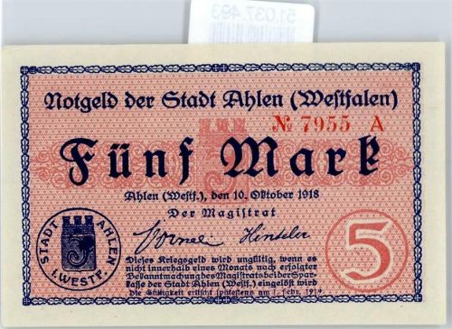 Notgeld 5 Mark , Ahlen