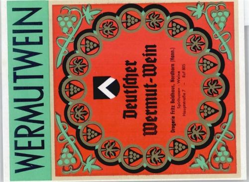 Nordhorn Werbung, Deutscher Wermutwein aus Geschäft Drogerie Fritz Boldhaus