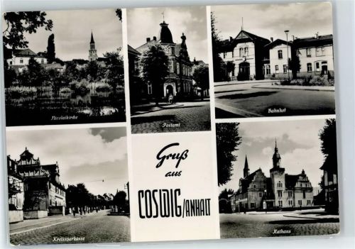 Coswig Nicolaikirche, Postamt, Bahnhof, Kreissparkasse, Rathaus