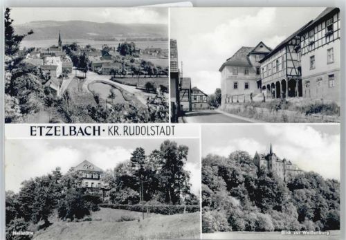 Etzelbach Kirche, Ortsansicht, Heilstätte, Blick zur Weißenburg