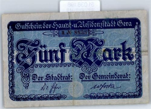 Notgeld 5 Mark , Gera