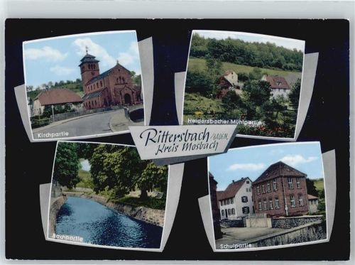 74834 W6957 Rittersbach , Odenw - Kirche, Heidersbacher Mühlpartie, Bachpartie, Schule