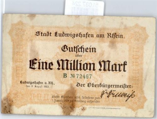 Notgeld 1 Millionen Mark , Ludwigshafen