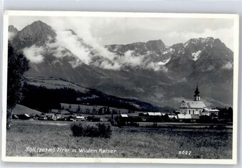 Söll Kirche, Ortsansicht mit Wildem Kaiser