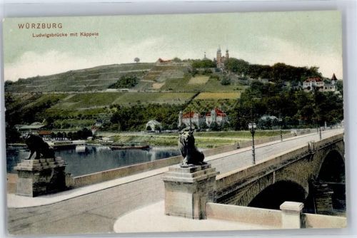 Würzburg Brücke, Steinfiguren Löwen, Käppele