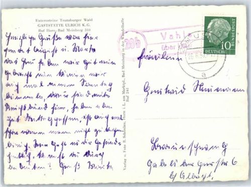 37170 W3418 Vahle - Landpoststempel, Externstein, Teutoburger Wald