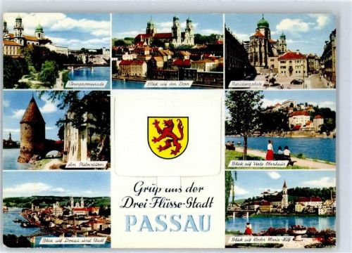 Passau Leporello, Innpromenade, Dom, Residenzplatz, Veste Oberhaus, Am Pulverturm, Kloster Maria-Hilf, Wappen