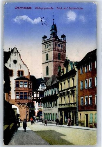 Darmstadt Pädagogstrasse Blick auf Stadtkirche