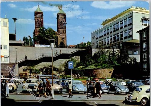 Pirmasens Platz am Alten Rathaus Kirche St. Pirmin Volksbank Auto