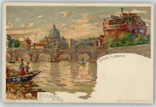 Roma Kunst-Karte, Schloss, signiert, Castel S.Angelo