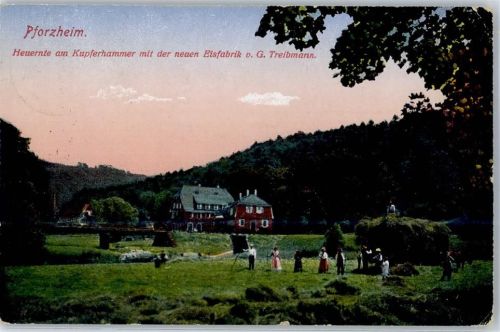 Pforzheim 1916 Gasthaus Kupferhammer Heuernte Feldpost WK I