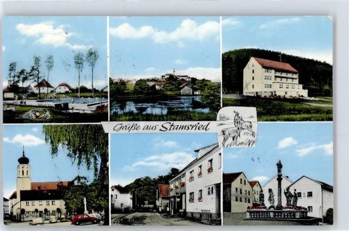 93491 W8491 Stamsried - Kirche Schwimmbad Straßenansicht