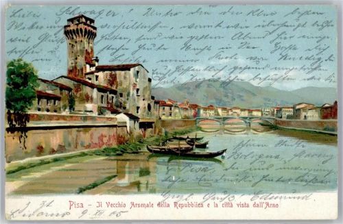Pisa 1905 Il Vecchio Arsenale della Repubbiica e la citta vista dall Arno